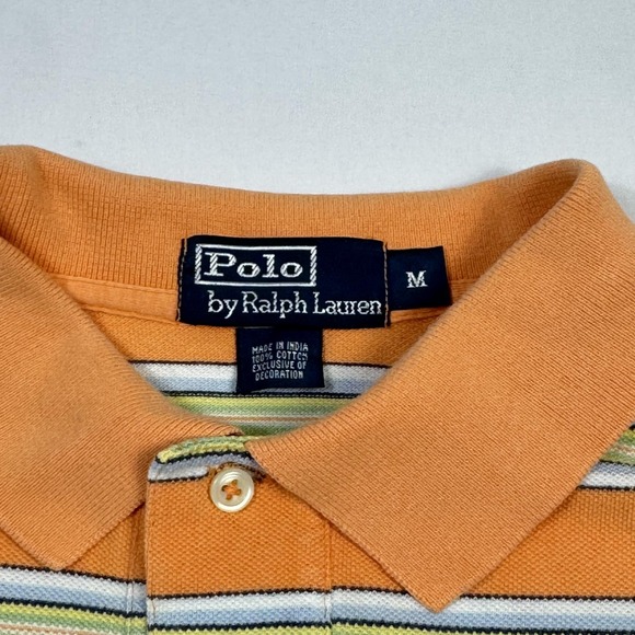 Polo Ralph Lauren Polo Shirt Mens Medium Orange Striped Cotton Golf Casual - Picture 5 of 10